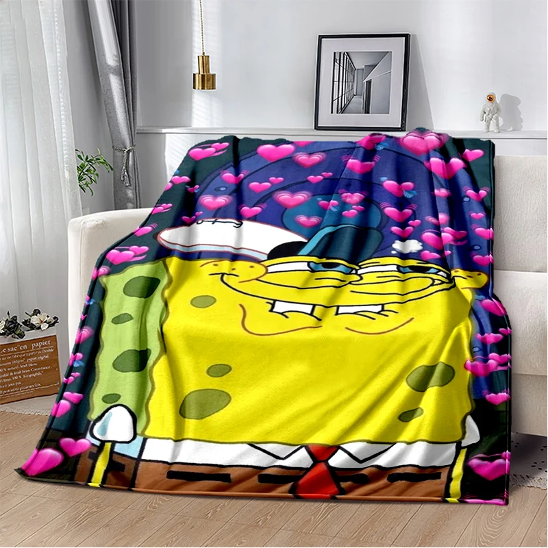 Funny S-SpongeBob Patrick Star Cartoon Flannel Blanket Soft Warm Throw Blanket for Bedroom Living Room Bed Camping Picnic Kids