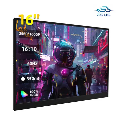 ZSUS  16" 2K Portable Monitor 100%sRGB 1600P IPS Screen Travel Gaming Computer Display for Steam Deck Laptop Switch PS4 PS5 Xbox