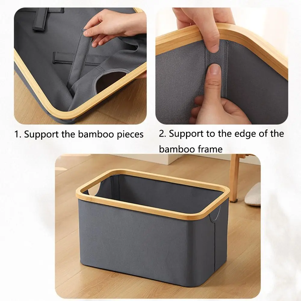 Collapsible Laundry Storage Basket Bamboo Handles Thickened Fabric Storage Bins Convenient Rectangle Small Laundry Hamper