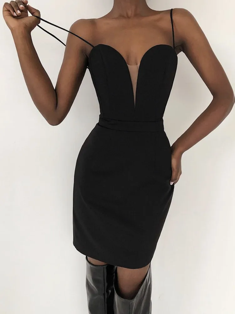 Women Summer Sexy Sleeveless Backless V Neck White Black Mesh Mini Bodycon Bandage Dress 2024 Elegant Evening Club Party Dress