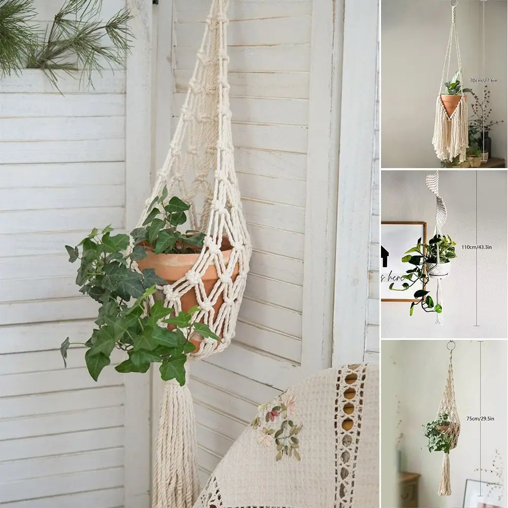 for Indoor Living Room Balcony Macrame Plant Hangers Handmade Garden Plant Pot Holder Decor Cotton Rope Hanging Planter