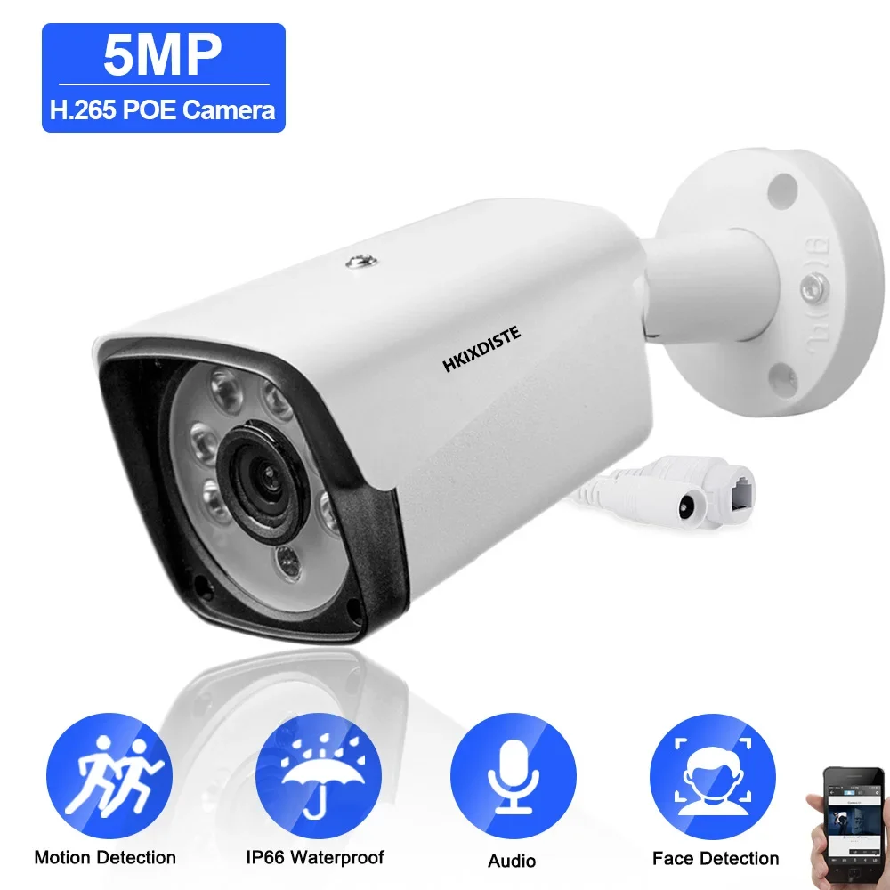 5MP POE Bullet Security Camera Outdoor Waterproof Motion Detction CCTV IP Camera Video Surveillance System 2K IP Cam for POE NVR