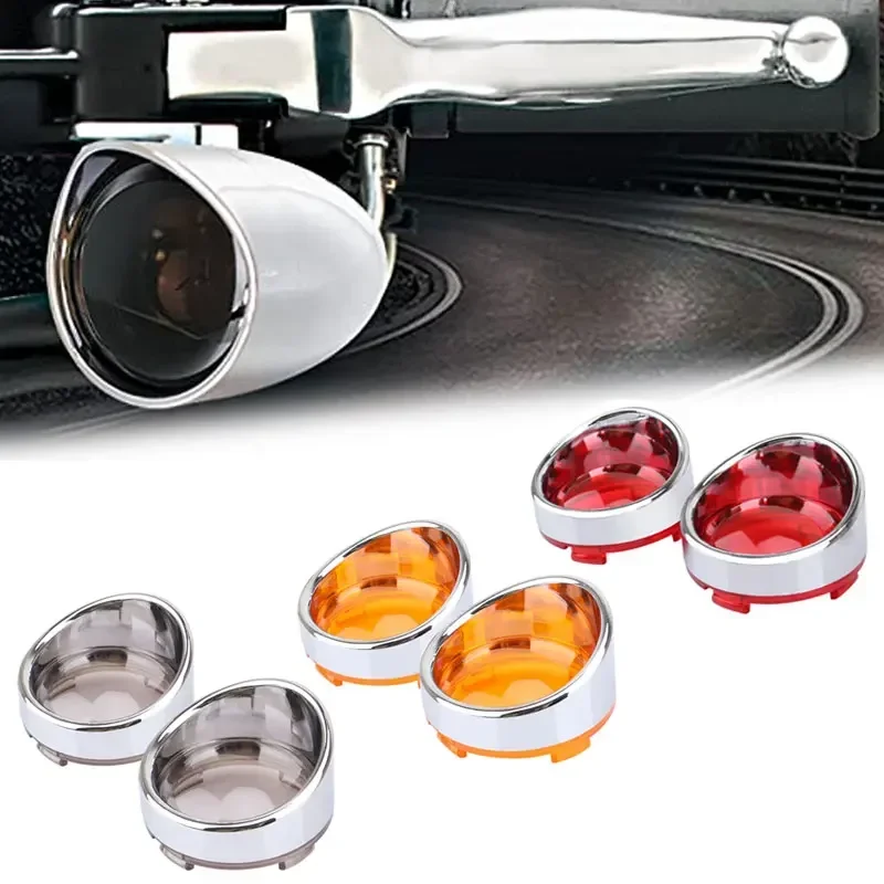 2xMotorcycle Chrome Turn Signal Light Kits Bezels Indicator Lens Cover For Harley Dyna Street Glide Fat Boy Softail Touring