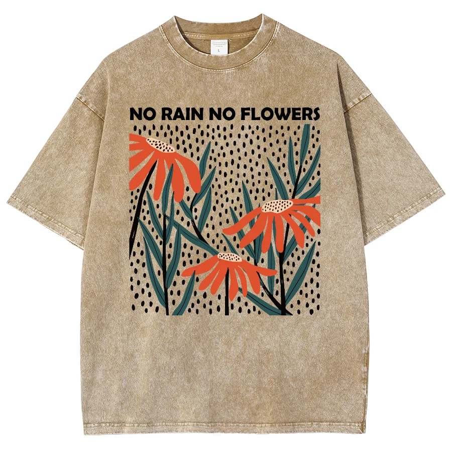Flower Rain Print 2024 New Women's T-Shirt Oversized Wash Denim Couple Half Sleeve Street Cool Top Fashion Design Tees