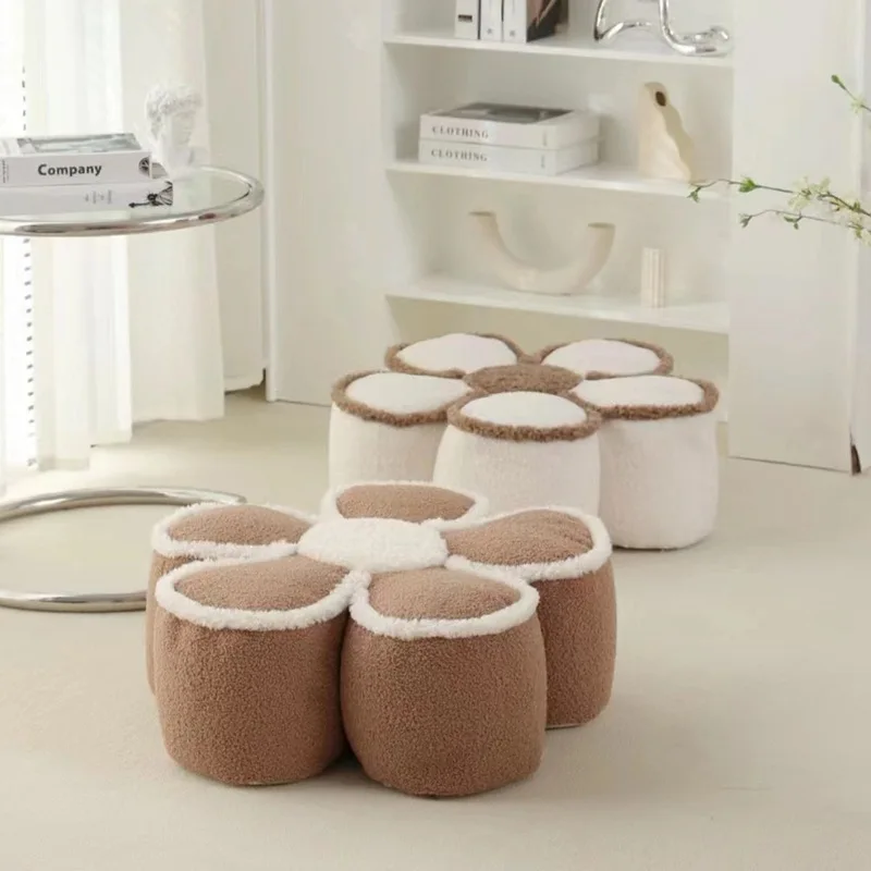 Warming Lovely Change Shoes Seat Stool Flannelette Three-dimensional Nordic Flower Leg Stool With Core Thickened Cushion