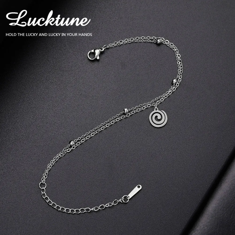 Lucktune Circle Spiral Swirl Pattern Pendant Bracelets Stainless Steel For Women Girls Double Layer Beads Jewelry Birthday Gifts