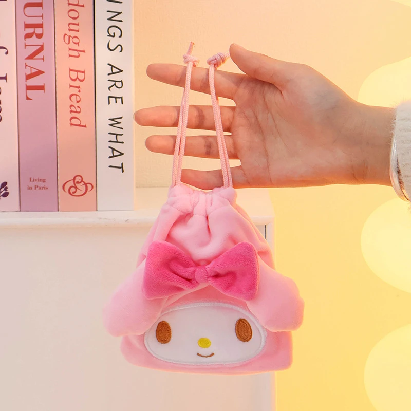 Sanurgente-Sac de rangement en peluche de dessin animé mignon pour garçons et filles, porte-monnaie My Melody, poche Wstring de proximité, Hello Kitty Kuromi, cadeaux de vacances