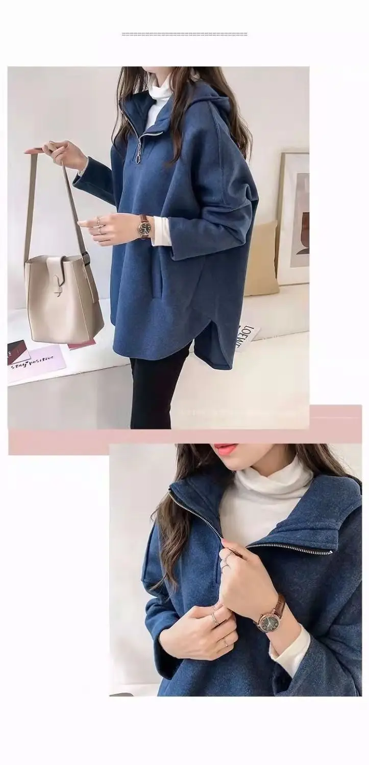 Women's Hooded Sweatshirt Solid Color Half Zipper Pullover With Pockets Loose Comfortable Versatile Casual Daily Wear Sweatshirt