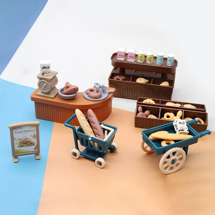 

Cute Mini Simulation Bakery Toys Model Set Dollhouse Accessories Milk Bread Cart Children's Play House Toys Desktop Ornaments