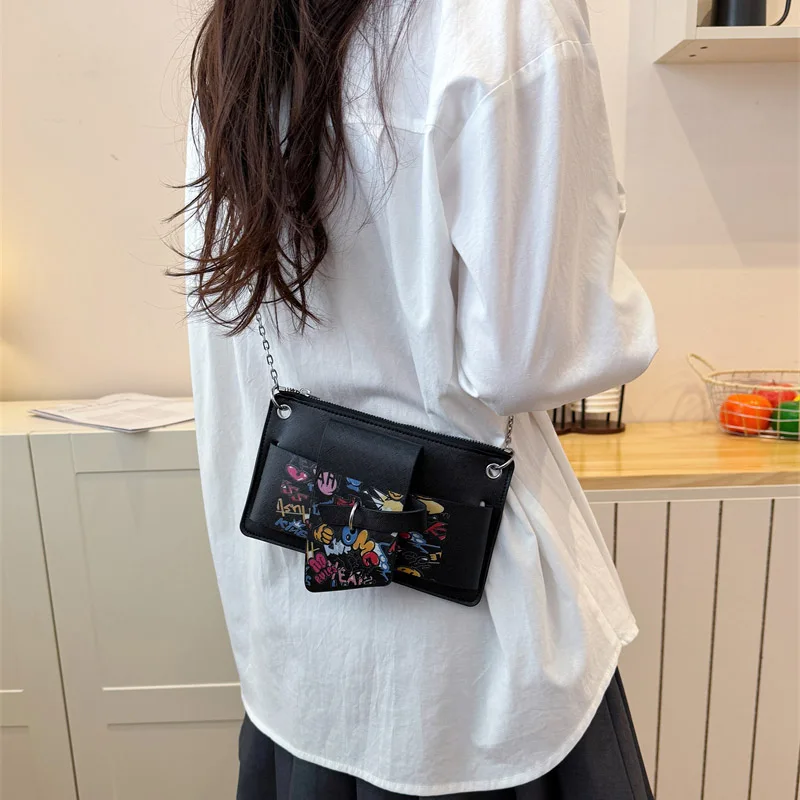 Bead Chain Women's PU Mobile Phone Crossbody Bag For Daily Commute Office Work Solid Color Shoulder Bag Lady Purses image 3