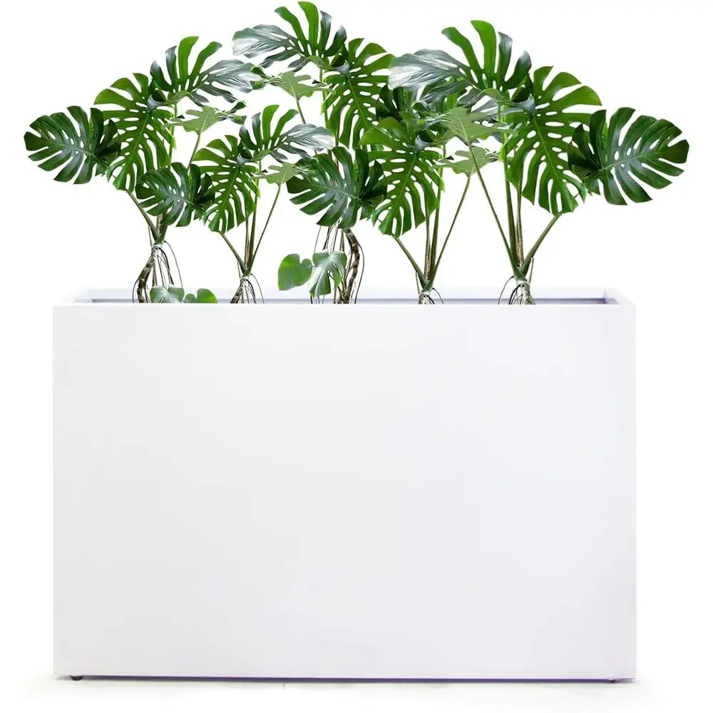 

Galvanized Steel Long Outdoor Planter Box with Drainage, Weather-Resistant, White, 35.5x24x12IN