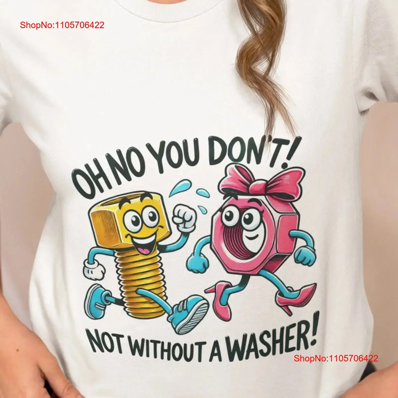 Funny Bolt and Nut Running T Shirt Humor with Washer Pun Idea for Mechanics Engineers Couples Oh No You Don't vintage Washed