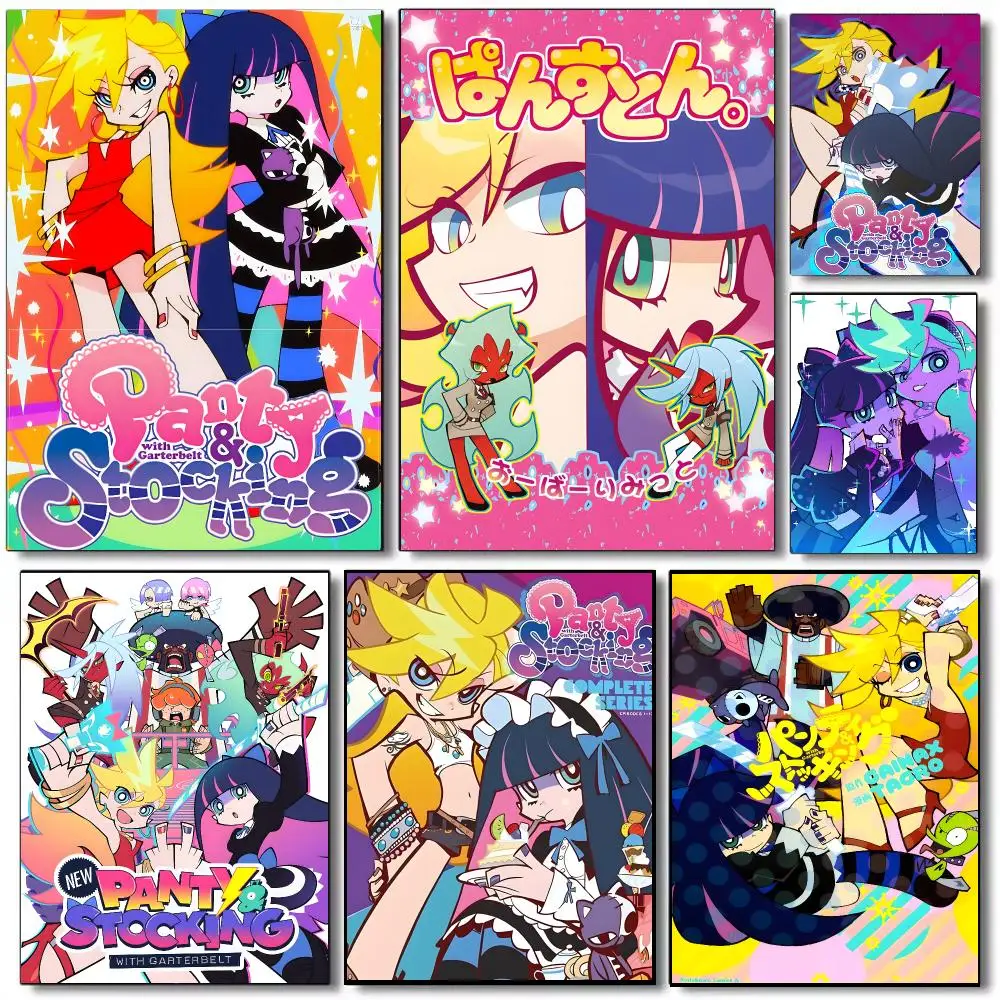 Panty And Stocking Anime Pop Poster Self-adhesive Advanced Aesthetic Printing Paper Wall Art for Living Room Home Decor