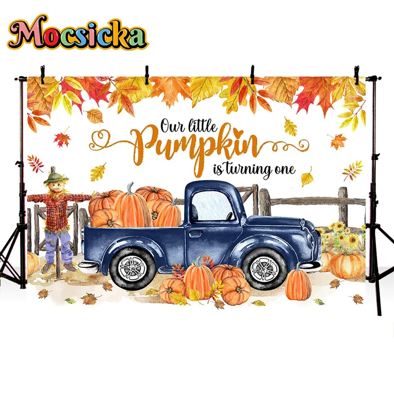 Mocsicka  A Sweet Pumpkin is On The Way Newborn Photography Background  Car Maple Leaf Polka Dot Decorative Banner