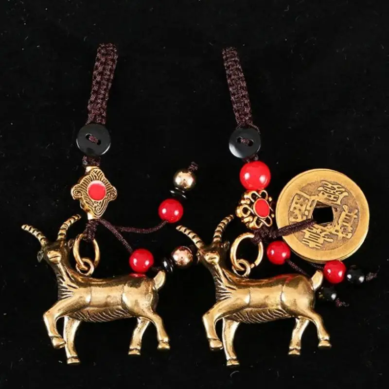 2027 Jahr des chinesischen Tierkreiszeichens Ziege Glücksbringer-Anhänger Schlüsselanhänger Kupfer Feng Shui Reichtum Schlüsselring Damen Herren Taschenanhänger Schmuck Geschenk – Detail 1