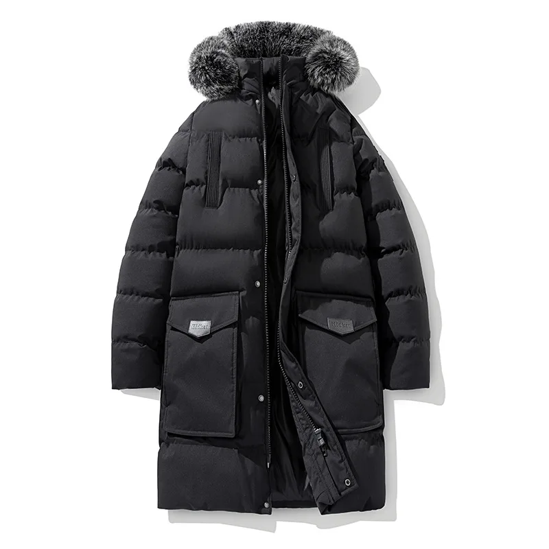 

Winter Jacket Men Coat New Hooded Parkas Medium and Long Korean Version Thickened Warm Large Fur Collar Cotton-padded Jacket