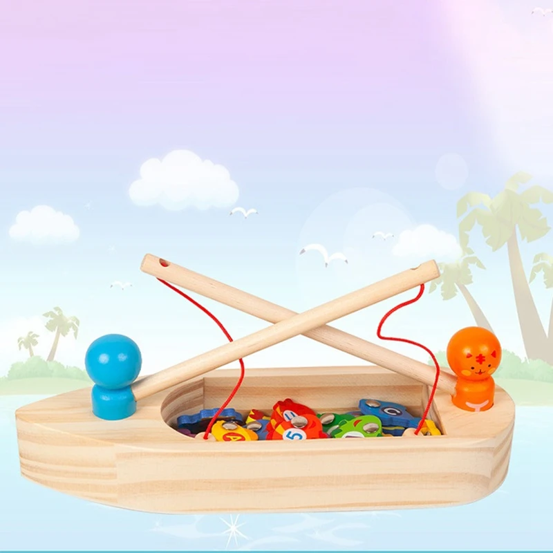 Children's Wooden Boat Magnetic Fishing Toys Digit Maths Alphabetical Educational Toys Outdoor Funny Kids Gift