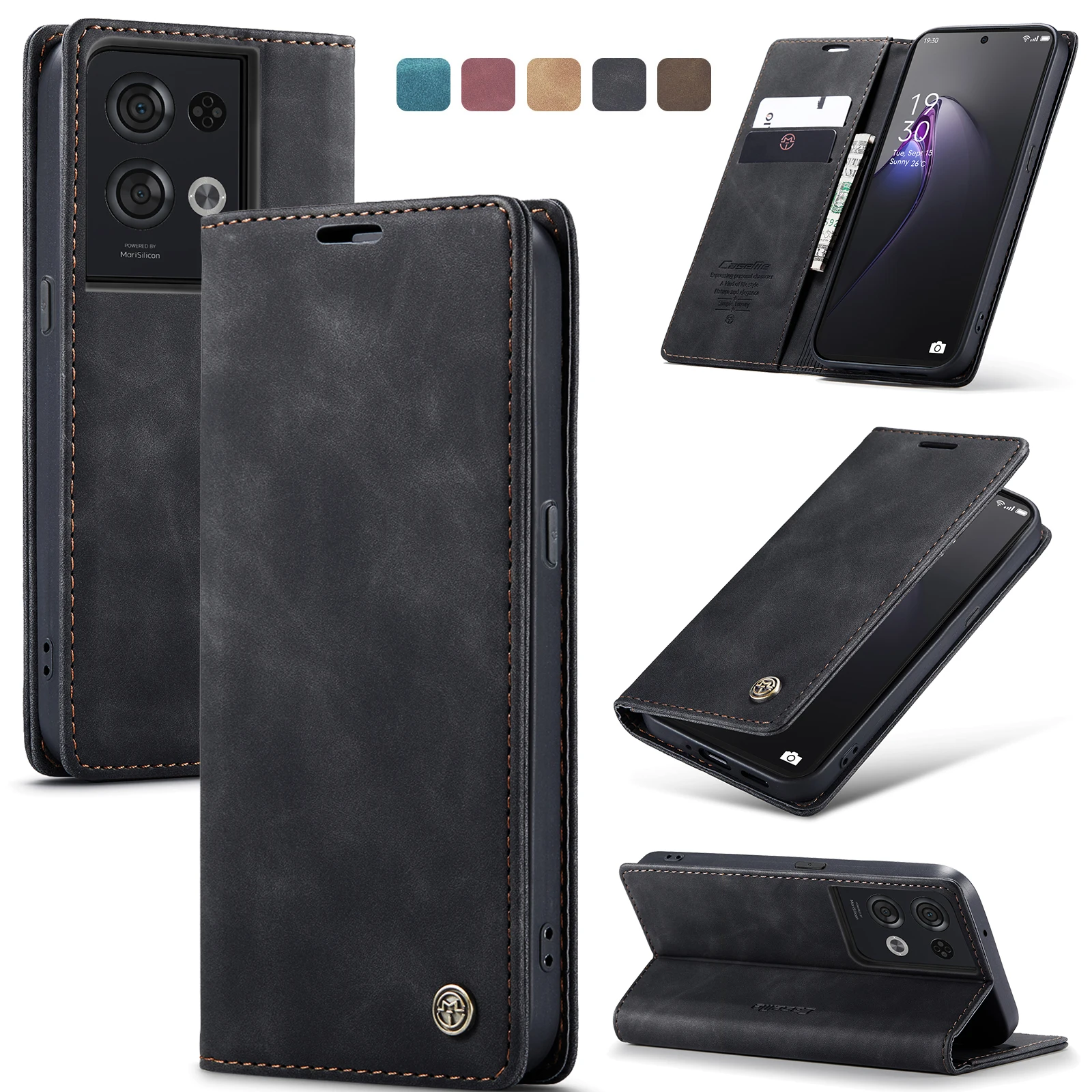 for OPPO Reno8 5G A96 A36 A76 A95 A74 F19 8Z 7 8 Lite Leather Case,CaseMe Retro Purse Luxury Magneti Card Holder Wallet Cover