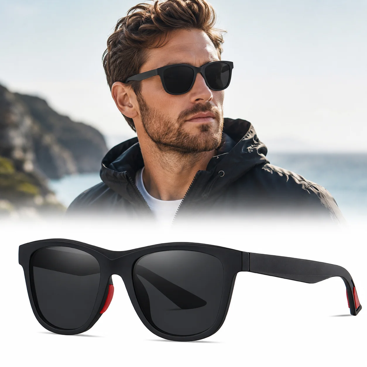 

Unisex Polarized Sunglasses UV400 Protection Anti-Glare TR90 Full Frame Non-Slip Black for Men & Women Driving, Fishing, Running