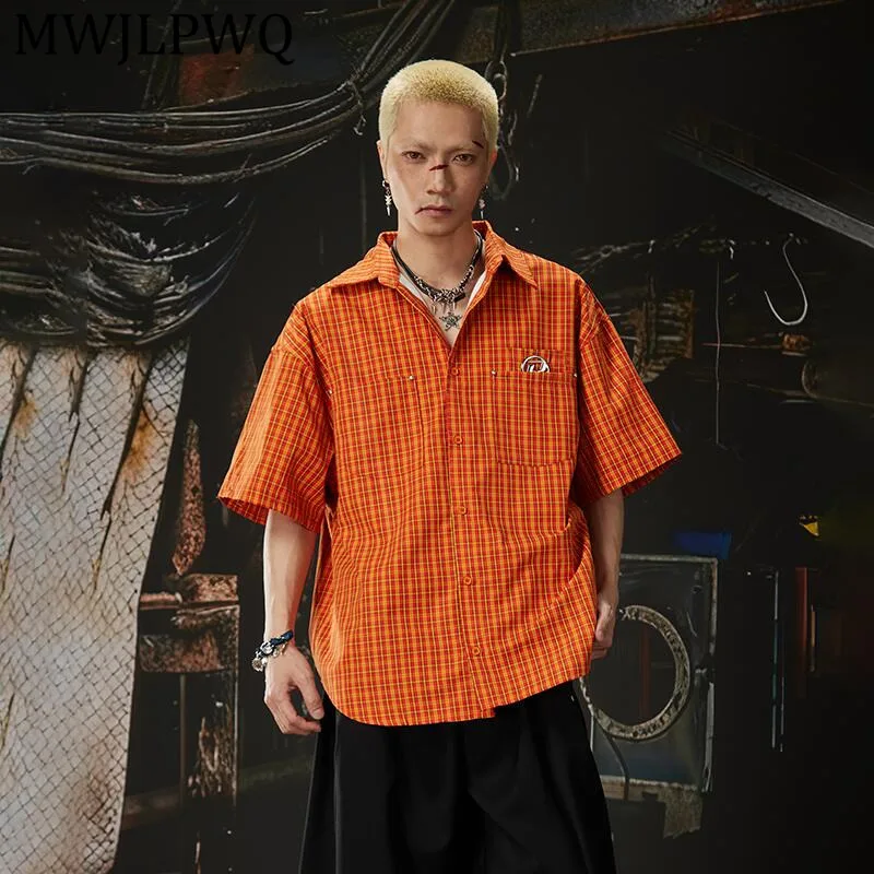 

MWJLPWQ Новая мужская рубашка в винтажную клетку с отстегивающимися цветными вставками, с длинным или коротким рукавом, свободного кроя, повседневная, весна-лето 14154
