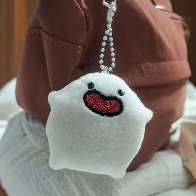 White Mochi Ball Plush Bag Pendant Keychain Cute Round Face Stuffed Doll Soft Plush Hanging Ornament Sweet Couple Gift