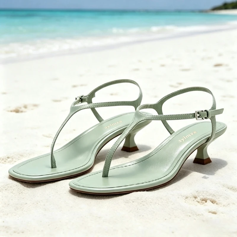 Unique T Tied Design Kitten Heel Slippers Women Summer Sexy Clip Toe Beach Flip-flops Fashion Ankle Strap Buckle Slide Sandals