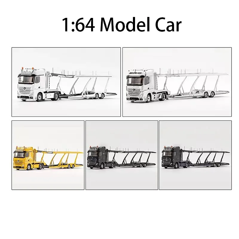 Benz Actros-remolque de coche de dos pisos, escala 1:64, modelo fundido a presión LHD, colección de coches, regalo de exhibición, decoración de