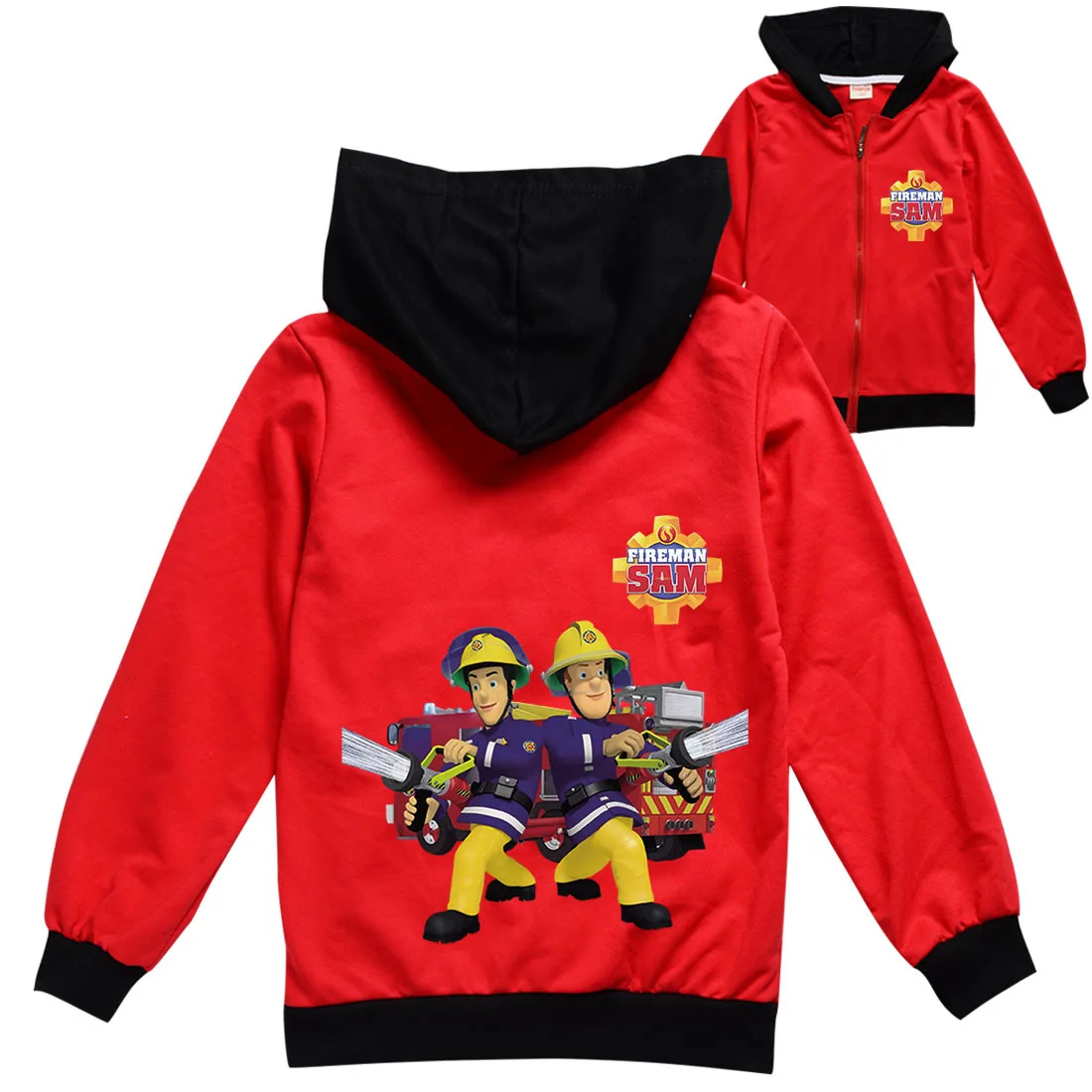 Fireman Sam Kids Jacket with Zipper Boys Cartoon Print Long Sleeve Coats Baby Girls Hooded Sweatshirts Children Clothes 2-16Y