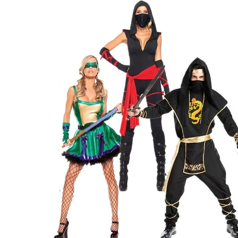

Halloween Cosplay Ninja Samurai Costume Men Women Performance Dress up Clothes Red Black Ethnic Stage Outfit