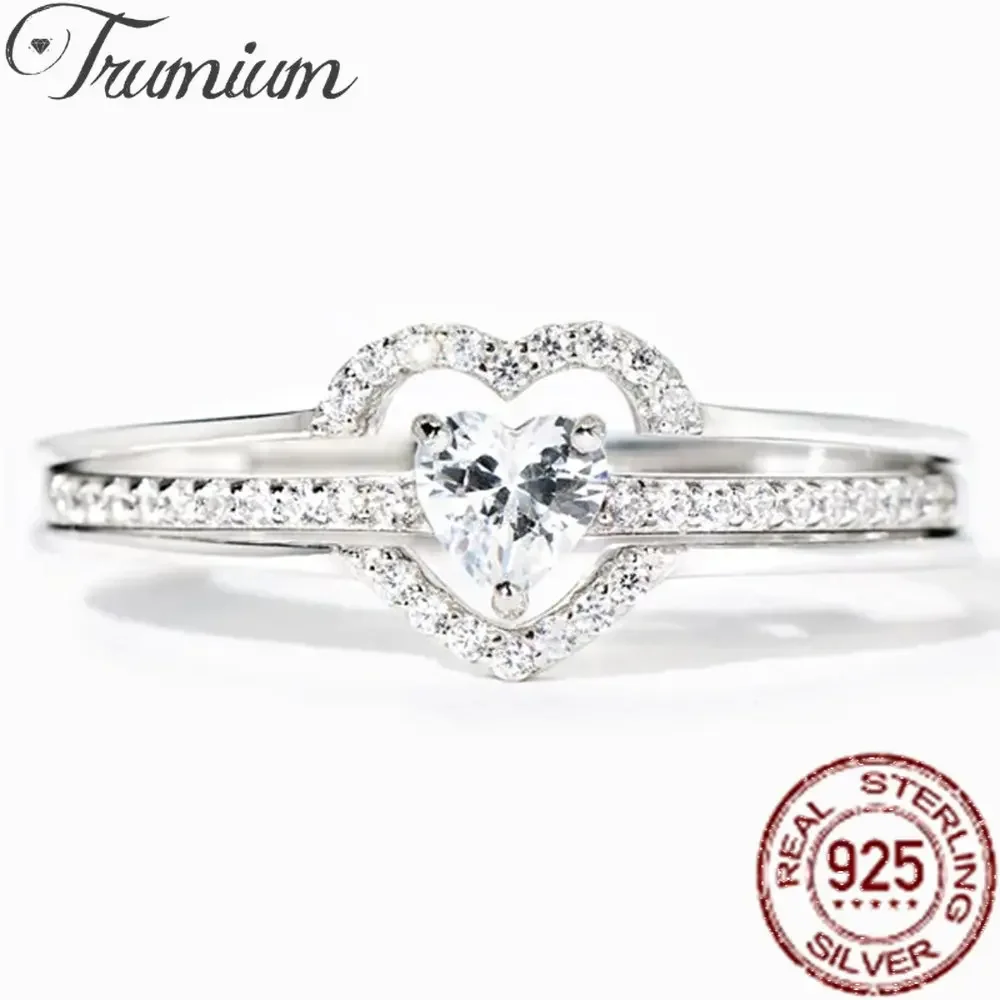 

Trumium 925 Sterling Silvet Heart Set Rings For Women Couple CZ Bridal Wedding Engagement Double Ring Jewelry Drop Shipping