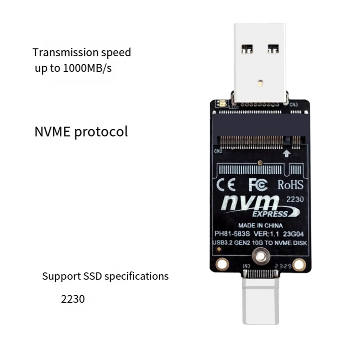 M.2 to USBA Type-C HDD Case Adapter Board NVME HDD Enclosure Interposer Board JMS583 10Gbps Support 2230 Size SSD