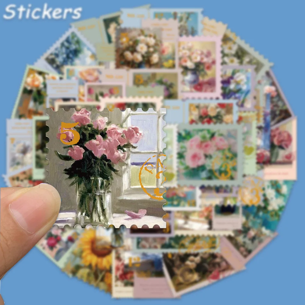 50PCS Oil Painting Style Floral Stickers Retro Graffiti Decals For Laptop Luggage Water Cup Notebook Jukebox Waterproof Stickers