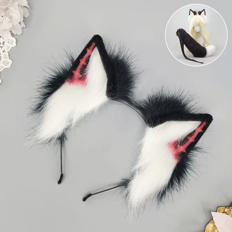 

Handmade Anime Wolf Ear Hairband Women Punk Plush Realistic Foxes Cats Ear Headband for Music Festival Party Cosplay Photo Props