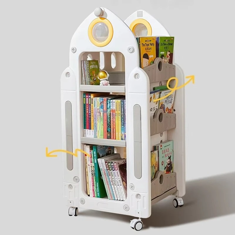 Children with Wheels Baby Picture Book Rack Shelves Bookshelf Organizer Rotating Display Plastic Kids Storage Book Shelf