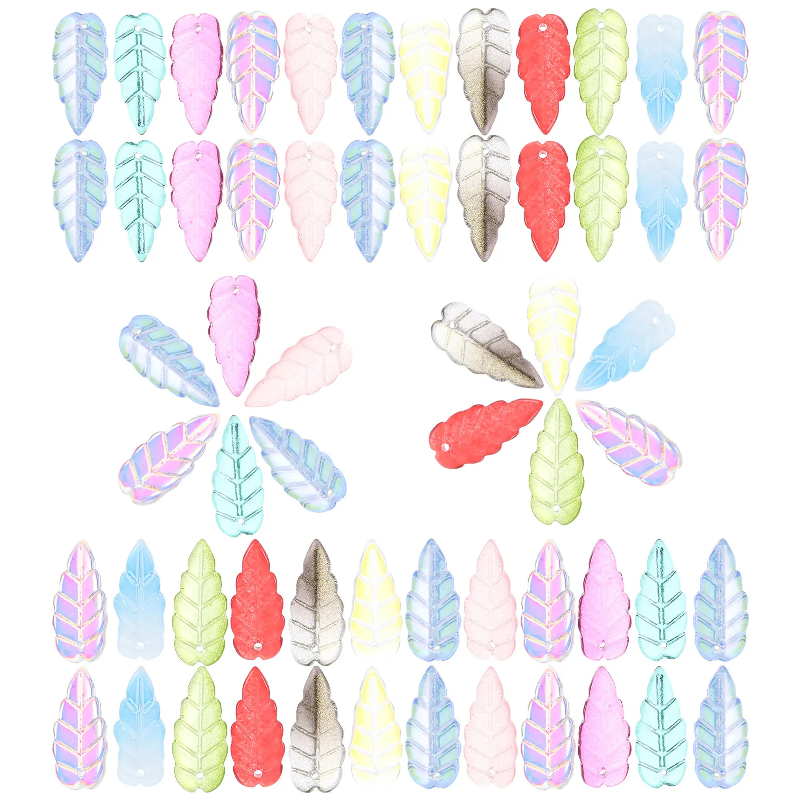 

100 Pcs Long Leaf Earring Pendant Glass Retro Leaves Dangle Bracelet Making DIY Necklaces Jewelry Charms Crafting Supplies