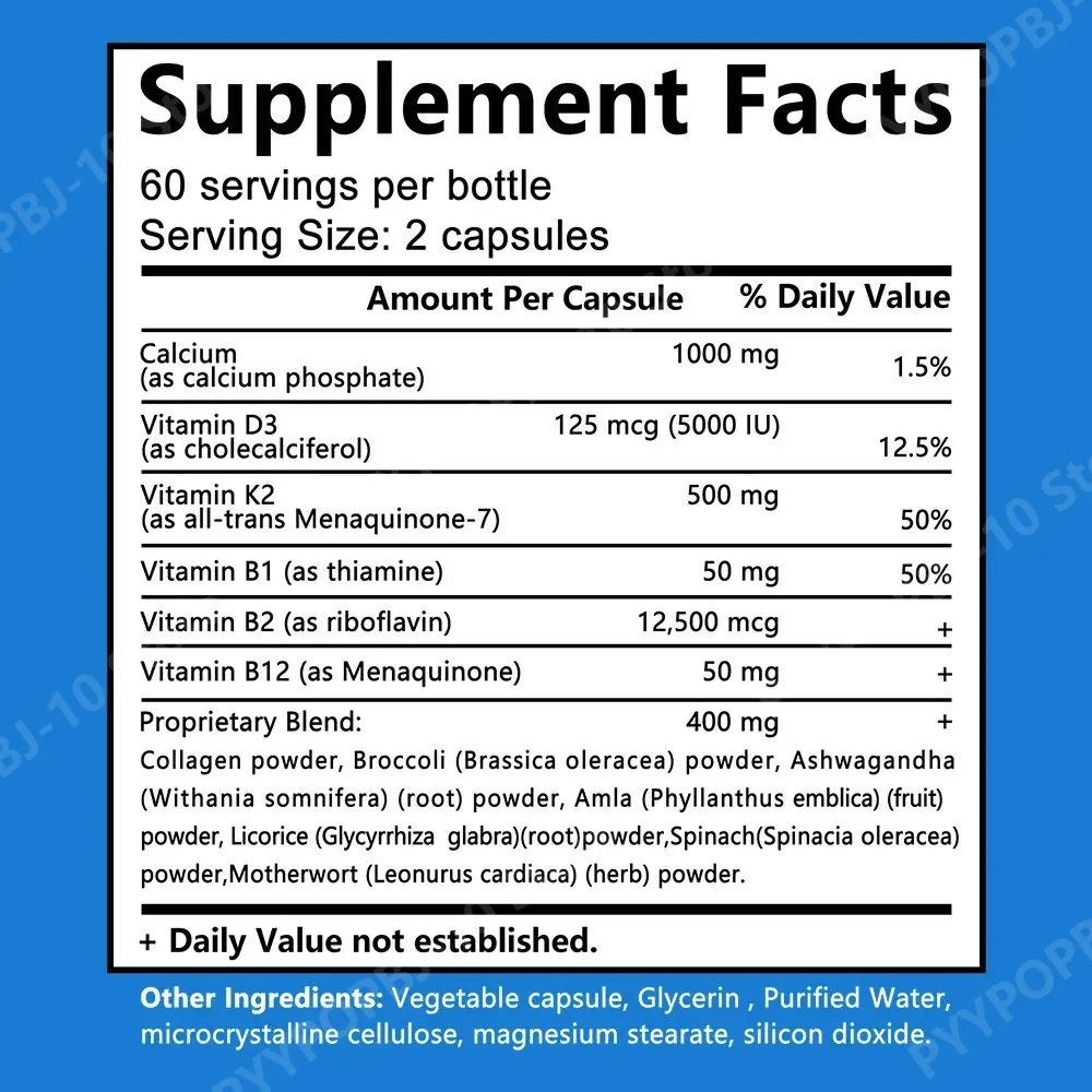 Calcium D3 K2 B12 Capsules for Bone, Teeth & Joint Support, Muscle, Immune & Nerve Health, Gluten-Free & Non-GMO, 120 Capsules