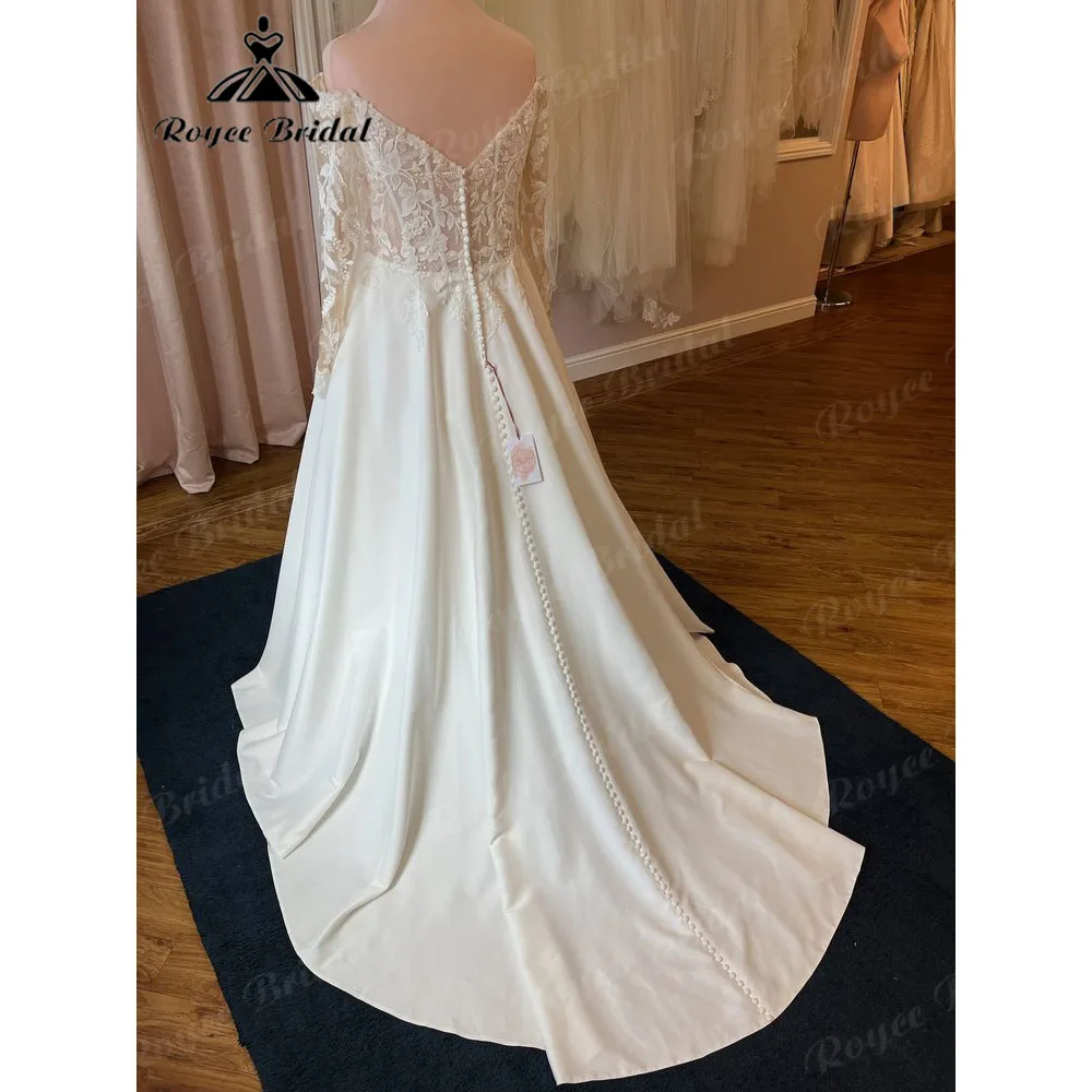 Robe de Mariée Personnalisée en Crêpe et Dentelle pour Femme, Vêtement Éducatif, Col en V, Dos aux, Grande Taille, 2025