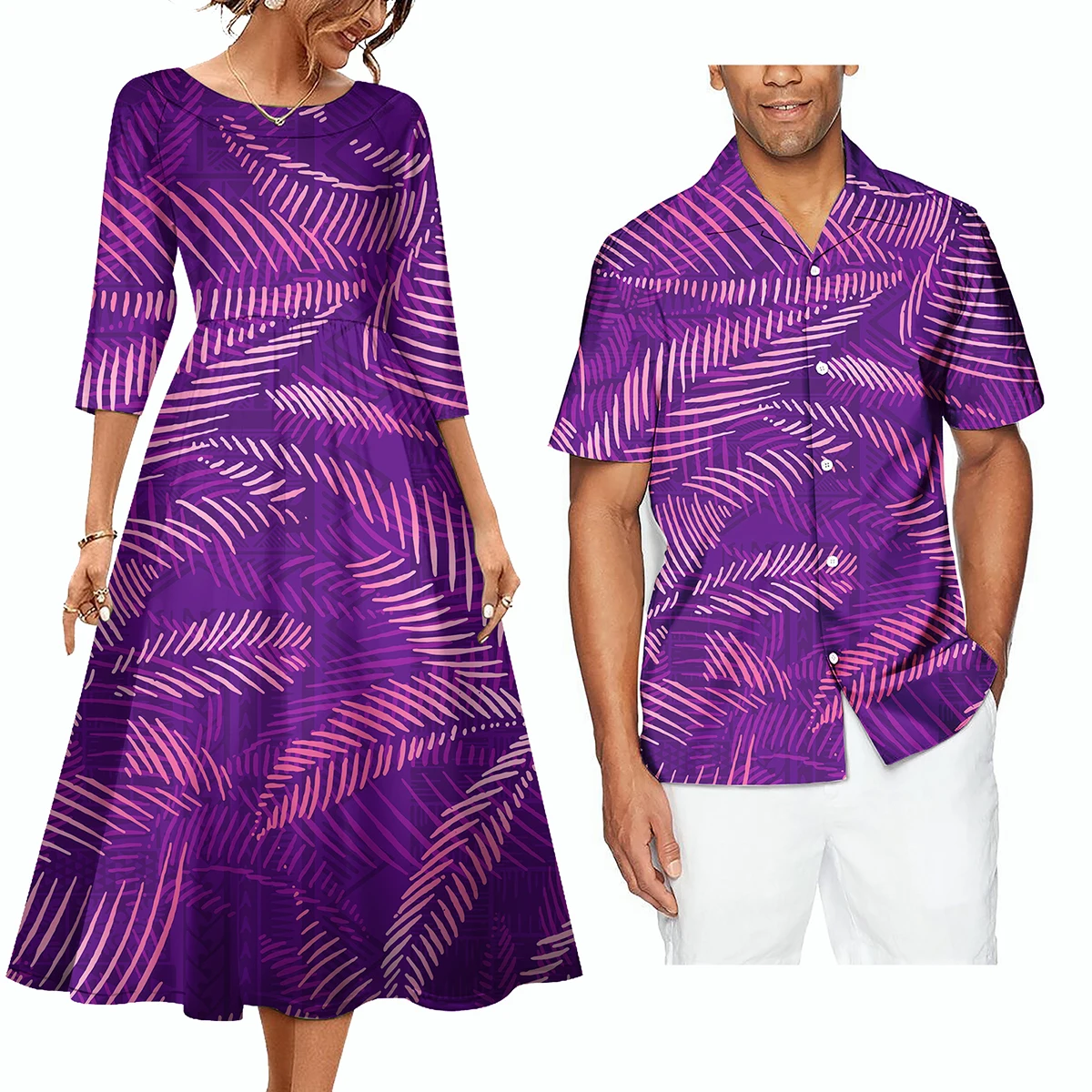 Tapa Flower Women Dress Men Aloha Shirts Custom Couple Sets Polynesian Tribal Samoa Couple Matching Outfit Clothes Two Piece