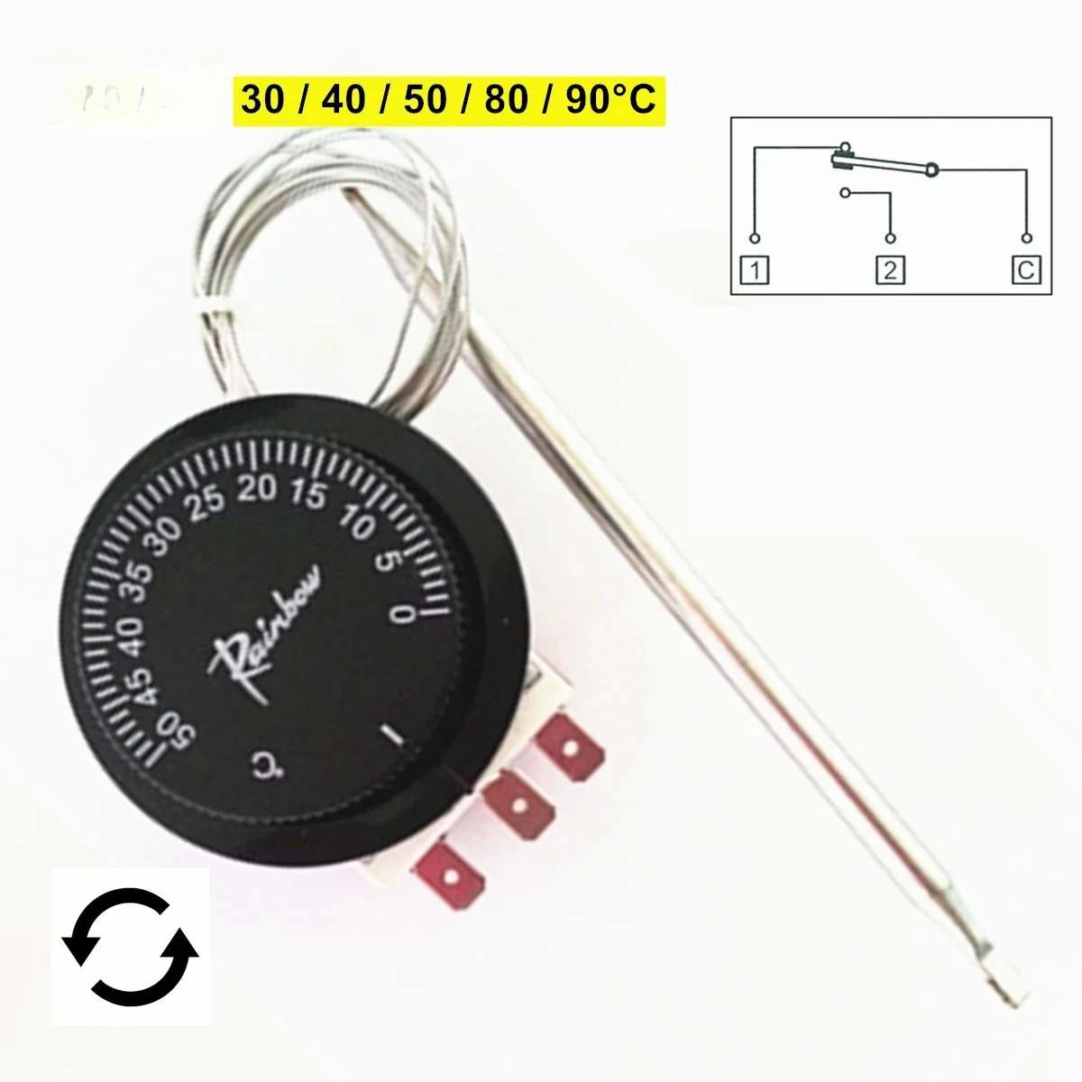 

Adjustable Bulb Capillary Thermostat Thermometer Temperature Limiter Control Switch for Oven Heater Cooler 30°C 90°