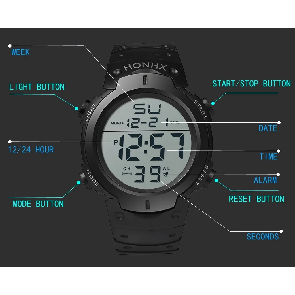 Kegllect-Montre de sport numérique pour homme, bracelet en caoutchouc, étanche, silicone, chronomètre LED, date