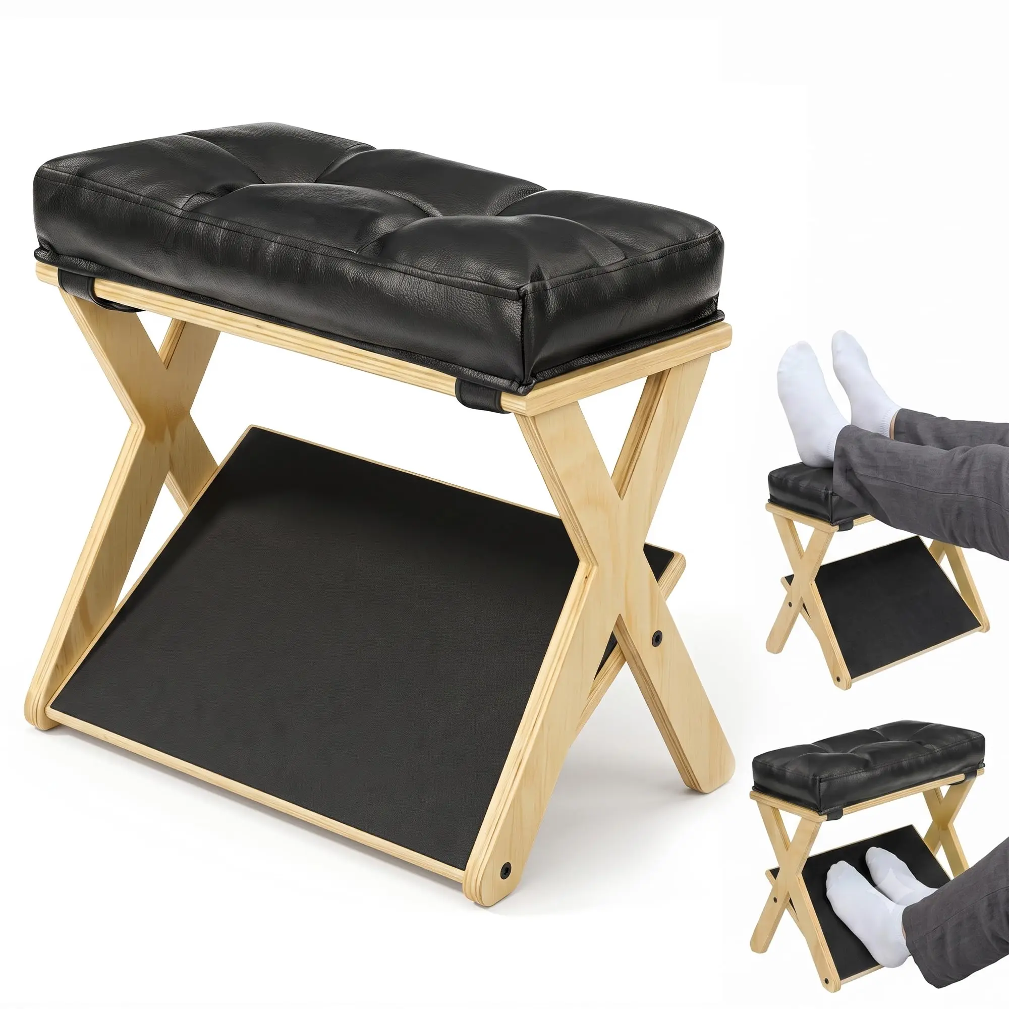 Adjustable Footrest 2 In 1 Wood Foot Rest Under Desk With Padded Cushion Dual Mode Foot Stool Anti Slip Foot Pedal For Office Home Gaming