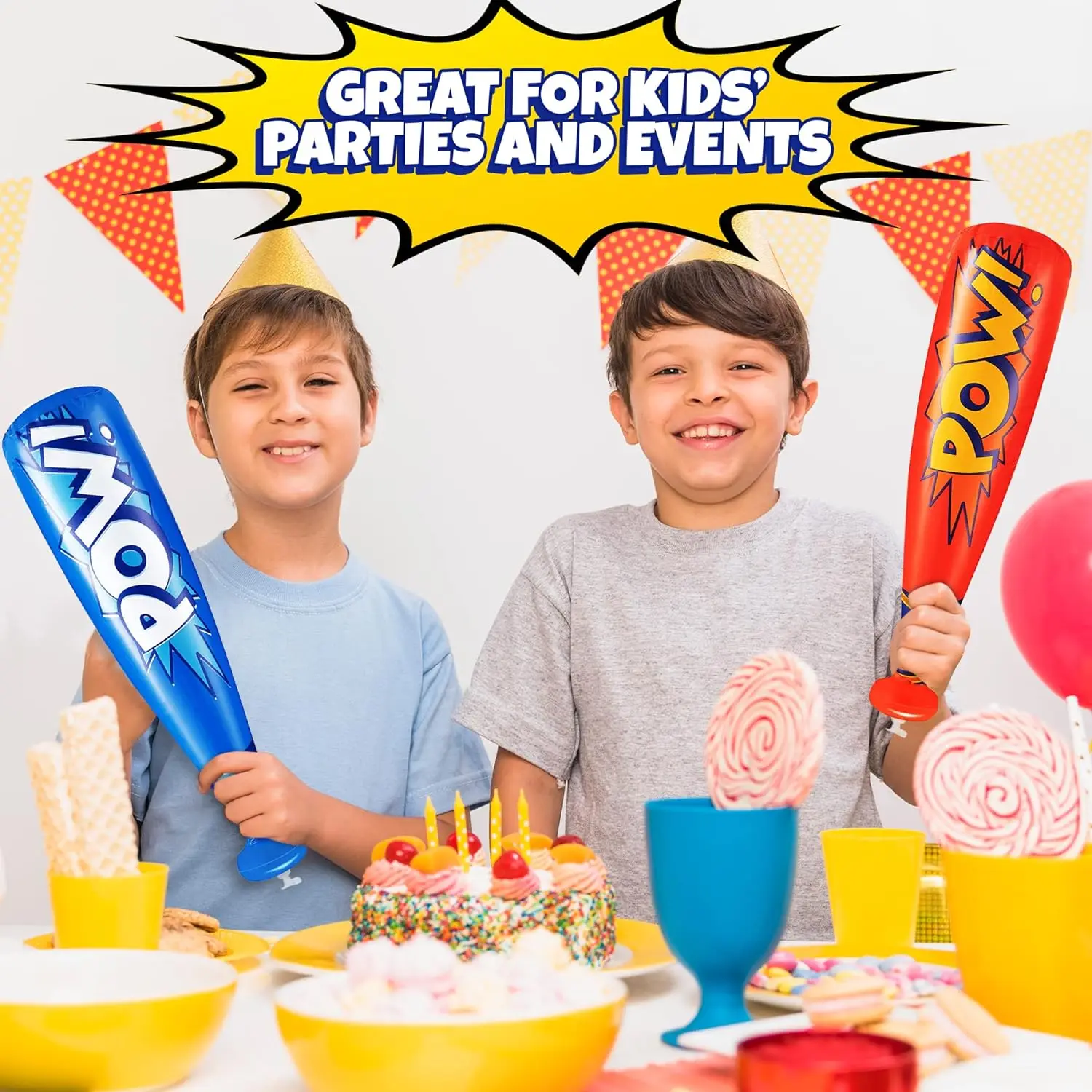 12pcs Pow Inflatable Baseball Bats Oversized Inflatable Toy Bat Cheerleading Cheering Sticks Carnival Prizes Goodie Bag Favors