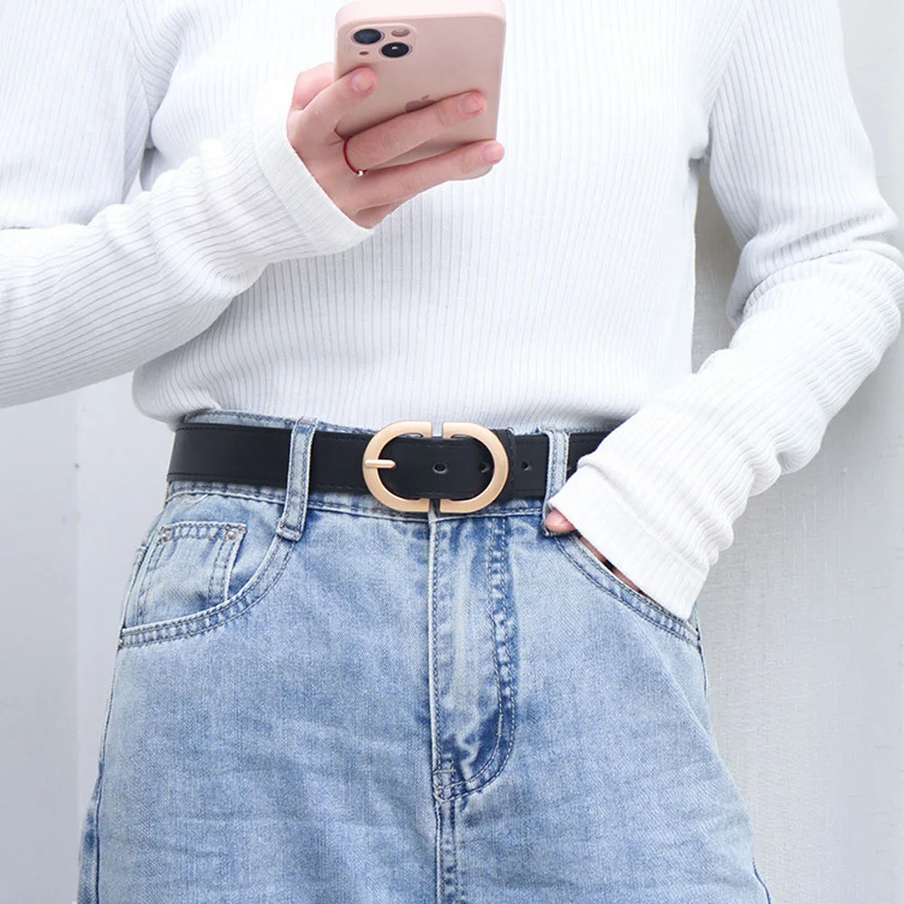 

100cm Female Fashion Belt Simple Metal Buckle Belt for Women Black Suit Jeans Clothing Accessories