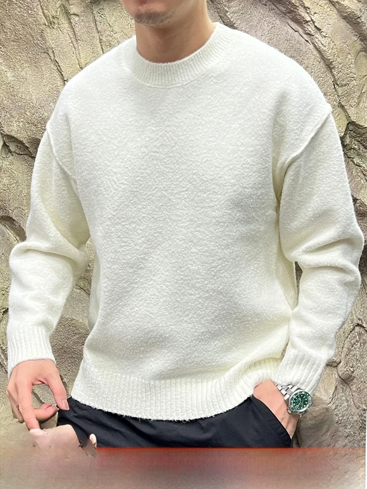 

Мягкий, приятный для кожи теплый вязаный свитер для мужчин, модная круглая пряжа, осеннее новое поступление, смесь полиэстера L...