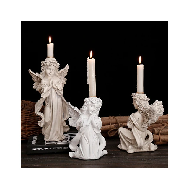 Catholic Resin Christ Ornament Cupid Candle Stand Praying Angel Candlestick For Religious Activities