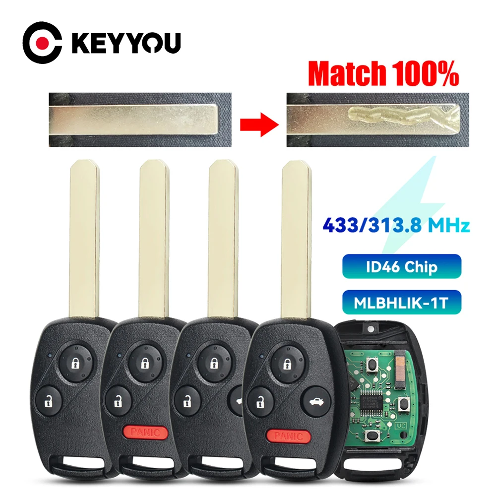 

KEYYOU с режущим сервисом, дистанционный ключ 313,8/433 МГц для Honda HLIK-1T Accord Element Pilot CR-V HR-V Fit City Jazz Odyssey Fleed