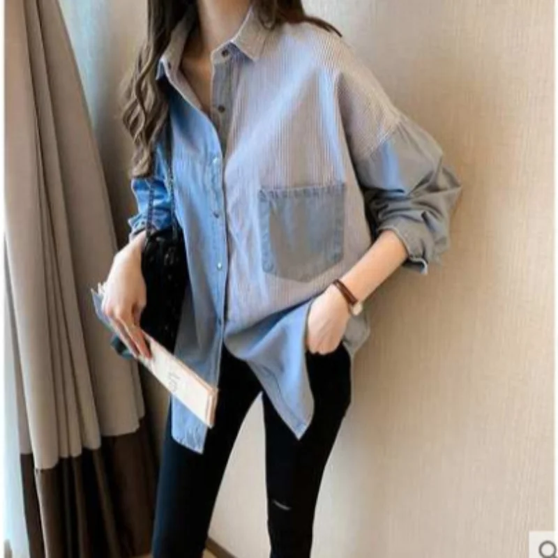 

South Korea 2024 Spring and Autumn New Korean Version Loose Bf Denim Shirt Women's Long-sleeved Top Design Shirt Jacket