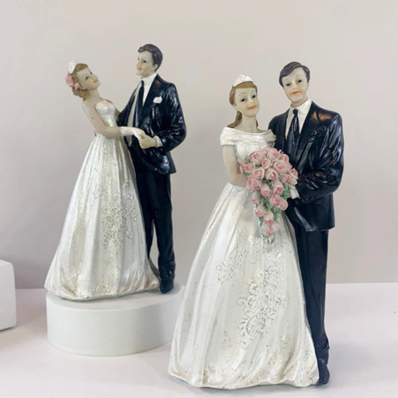 Harz Paar Figuren Miniatur Braut und Bräutigam Kuchen Topper Puppen Valentinstag Hochzeitstag Kuchen Dekoration Lieferungen