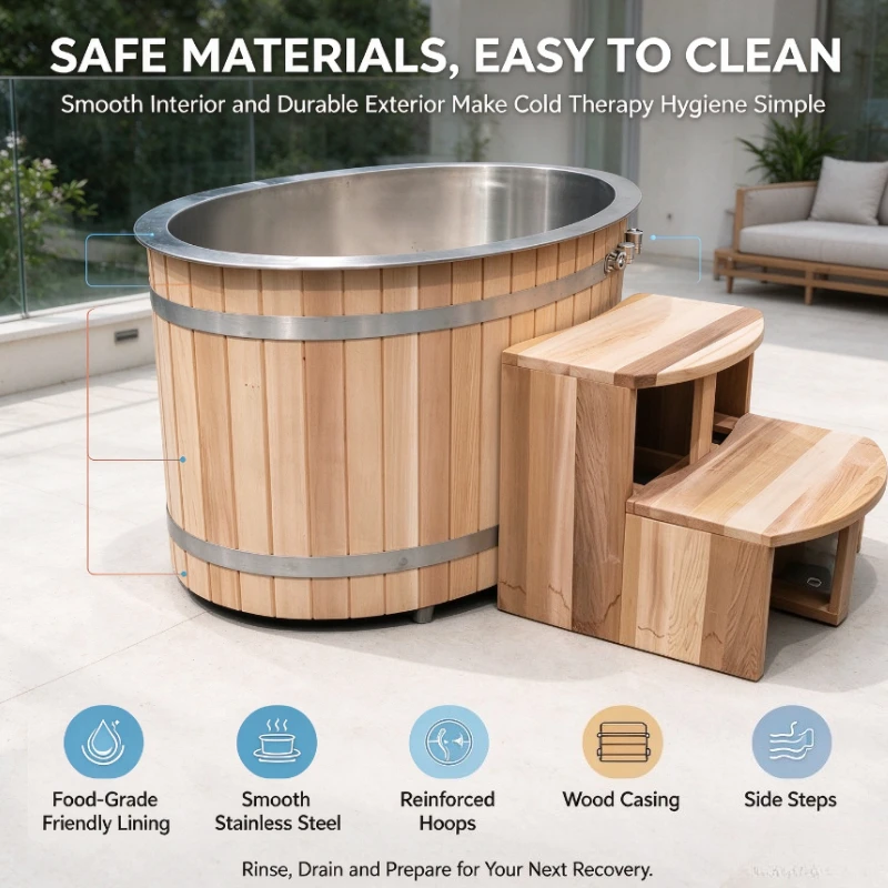 Customized Outdoor Wooden Ice Bath Barrel Stainless Steel Inner Cold Plunge Tub Athlete Recovery Cold Water Therapy Tub