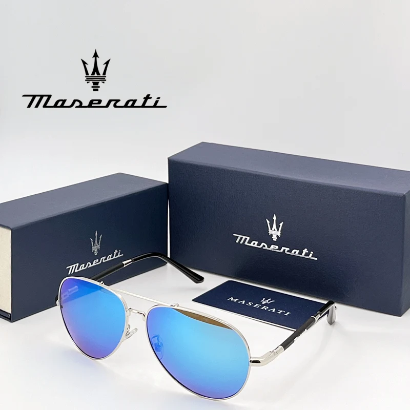

Новые поляризационные солнцезащитные очки MASERATI унисекс для мужчин и женщин, синие зеркальные очки для вождения, роскошные очки-авиаторы, мужские очки с защитой от ультрафиолета UV400